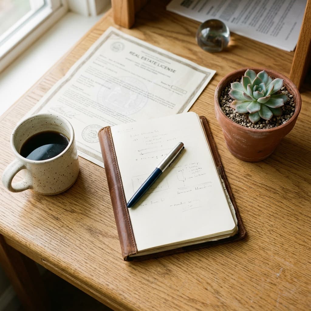 Jumaane Bey's desk with his California real estate license