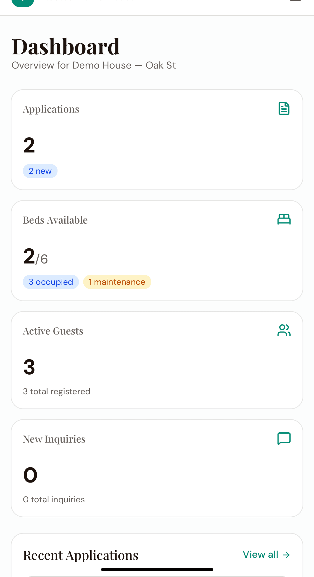 Rooted admin dashboard for recovery housing operators